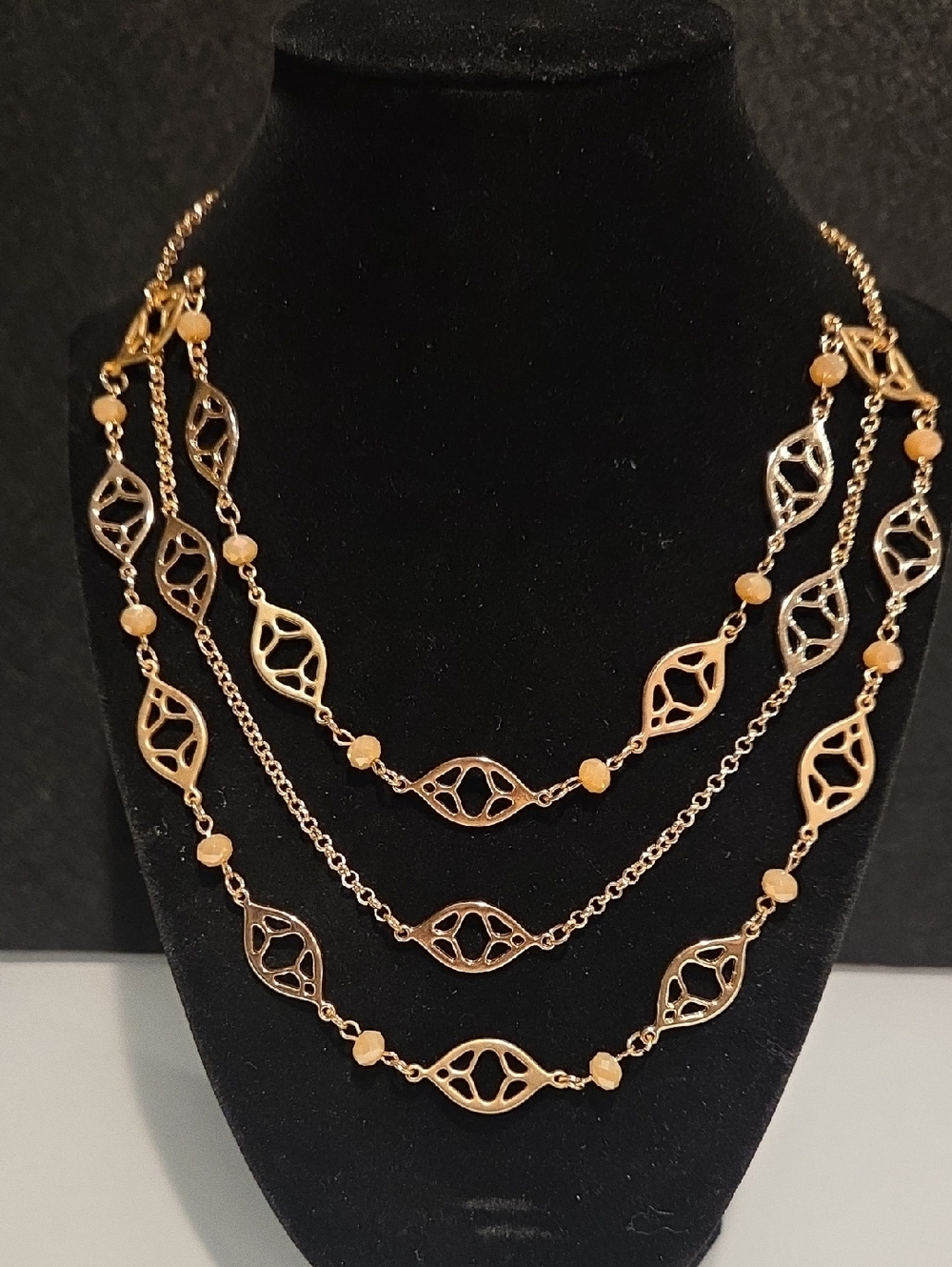 Apt. 9 Gold-Tone Multi-Strand Leaf-Link Necklace with Peach Beads